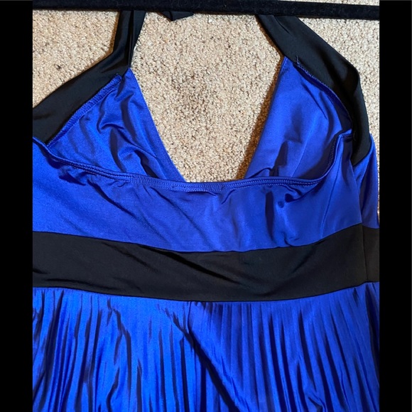 Blue and Black Halter Pleated Dress Size Medium - Picture 2 of 3